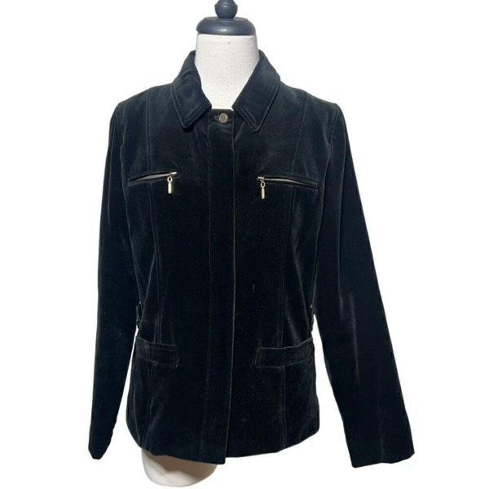 J. McLaughlin Black Velvet Vintage Blazer Jacket Size Small